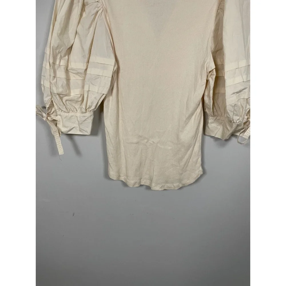Ulla Johnson Iman Puff Sleeve Top in Cream Size Large Feminine Quiet Luxury